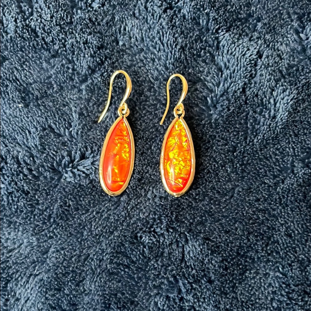 Gold and Orange Teardrop Earrings with Translucent Gemstone